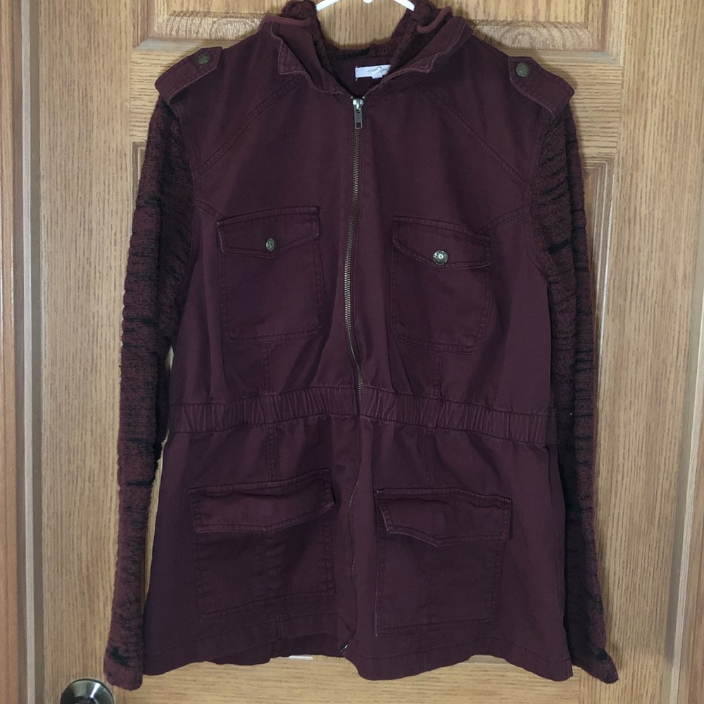 Maurices Jean Jacket with fabric hood and sleeves Womens Size XL